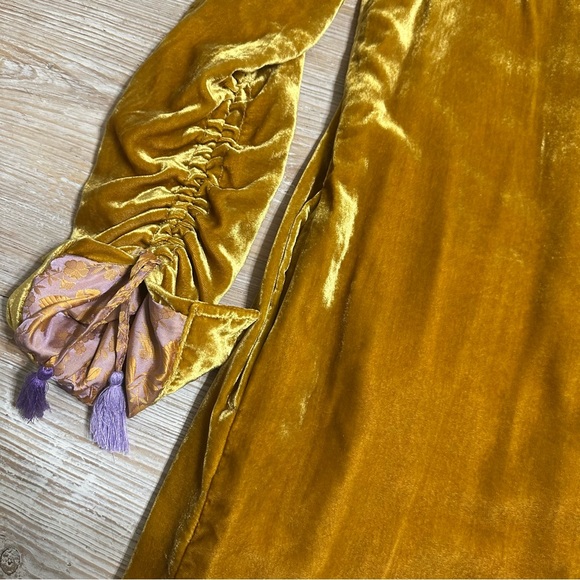 Free People Dhalia Long Gold Velvet Duster Purple Tassels XS - Picture 10 of 16